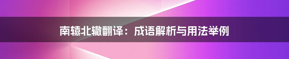 南辕北辙翻译：成语解析与用法举例