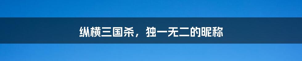 纵横三国杀，独一无二的昵称