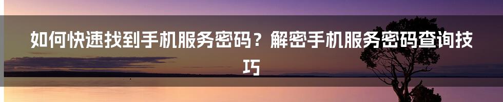 如何快速找到手机服务密码？解密手机服务密码查询技巧