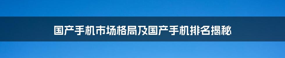 国产手机市场格局及国产手机排名揭秘