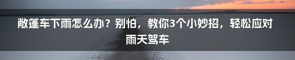 敞篷车下雨怎么办？别怕，教你3个小妙招，轻松应对雨天驾车