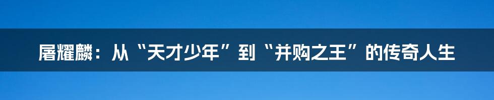 屠耀麟：从“天才少年”到“并购之王”的传奇人生