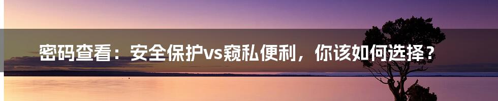 密码查看：安全保护vs窥私便利，你该如何选择？