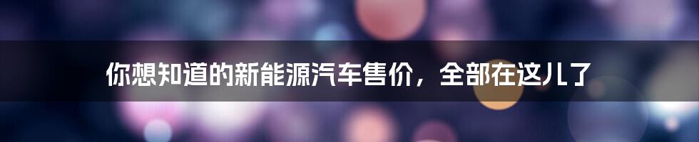 你想知道的新能源汽车售价，全部在这儿了