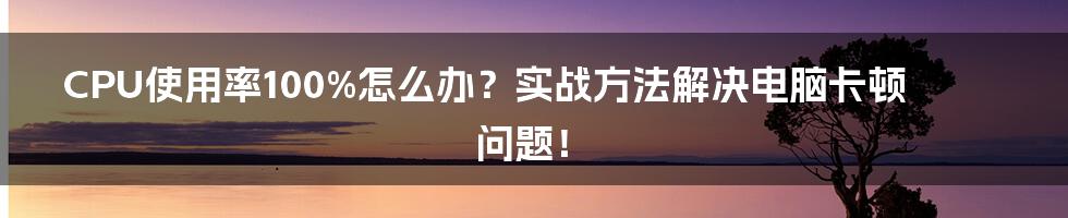 CPU使用率100%怎么办？实战方法解决电脑卡顿问题！