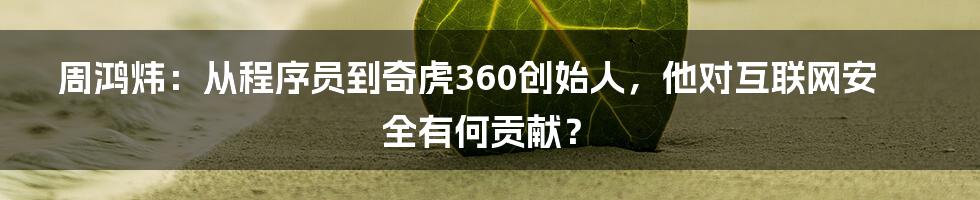 周鸿炜：从程序员到奇虎360创始人，他对互联网安全有何贡献？