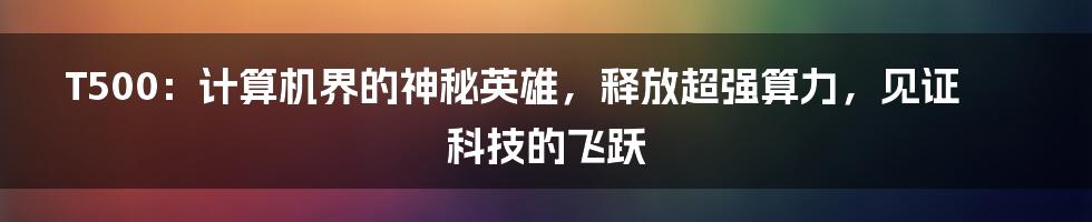 T500：计算机界的神秘英雄，释放超强算力，见证科技的飞跃