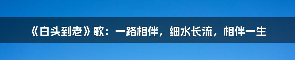 《白头到老》歌：一路相伴，细水长流，相伴一生