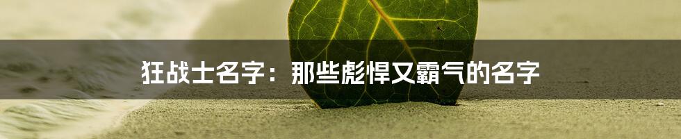 狂战士名字：那些彪悍又霸气的名字