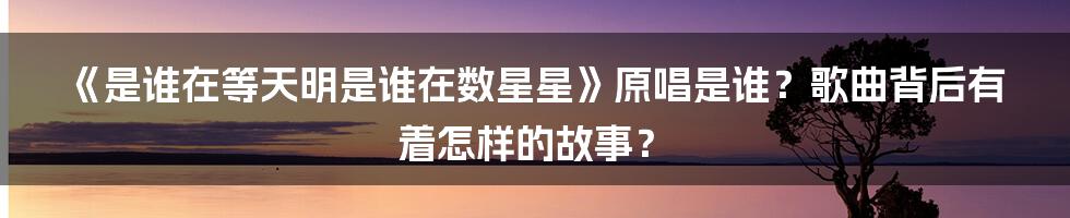 《是谁在等天明是谁在数星星》原唱是谁？歌曲背后有着怎样的故事？