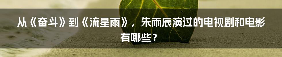 从《奋斗》到《流星雨》，朱雨辰演过的电视剧和电影有哪些？