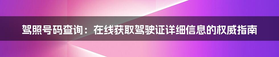 驾照号码查询：在线获取驾驶证详细信息的权威指南