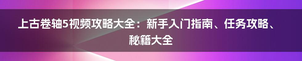 上古卷轴5视频攻略大全：新手入门指南、任务攻略、秘籍大全