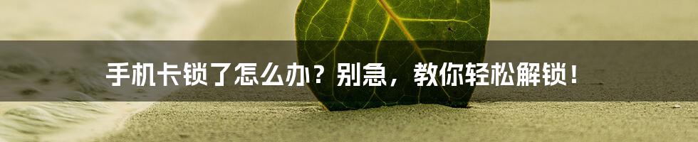 手机卡锁了怎么办？别急，教你轻松解锁！