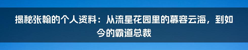 揭秘张翰的个人资料：从流星花园里的慕容云海，到如今的霸道总裁