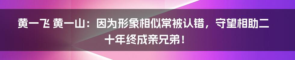 黄一飞 黄一山：因为形象相似常被认错，守望相助二十年终成亲兄弟！