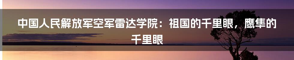 中国人民解放军空军雷达学院：祖国的千里眼，鹰隼的千里眼