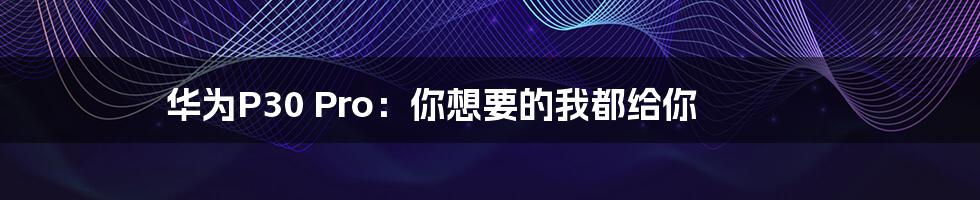 华为P30 Pro：你想要的我都给你