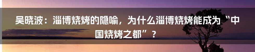 吴晓波：淄博烧烤的隐喻，为什么淄博烧烤能成为“中国烧烤之都”？