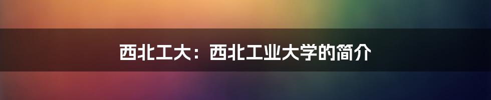 西北工大：西北工业大学的简介