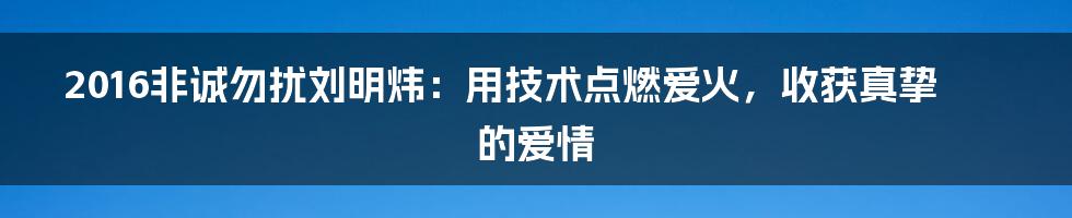 2016非诚勿扰刘明炜：用技术点燃爱火，收获真挚的爱情