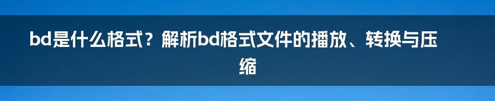 bd是什么格式？解析bd格式文件的播放、转换与压缩