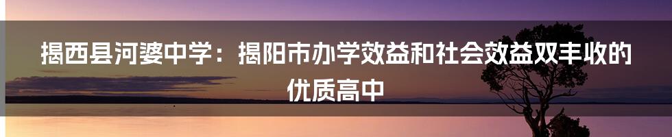 揭西县河婆中学：揭阳市办学效益和社会效益双丰收的优质高中