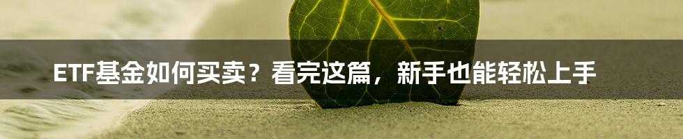 ETF基金如何买卖？看完这篇，新手也能轻松上手