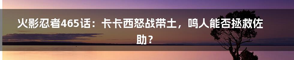 火影忍者465话：卡卡西怒战带土，鸣人能否拯救佐助？