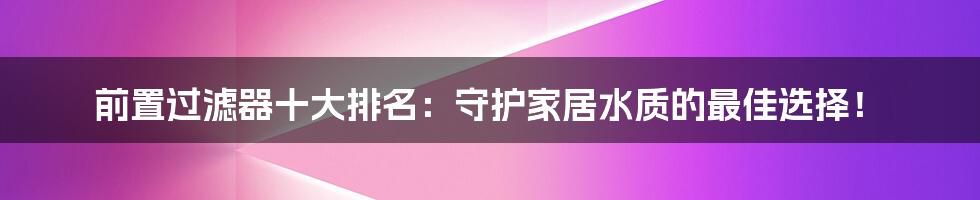 前置过滤器十大排名：守护家居水质的最佳选择！