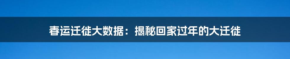 春运迁徙大数据：揭秘回家过年的大迁徙