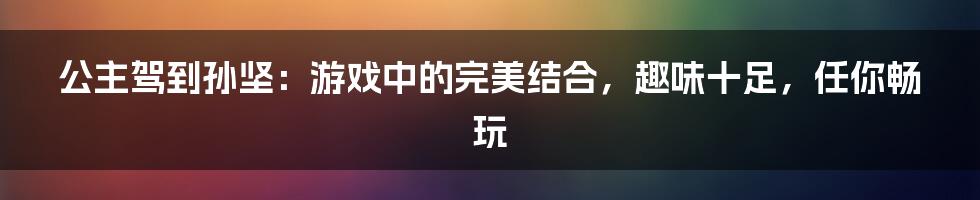 公主驾到孙坚：游戏中的完美结合，趣味十足，任你畅玩