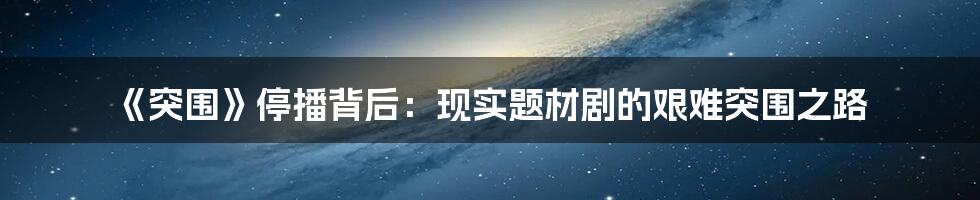 《突围》停播背后：现实题材剧的艰难突围之路