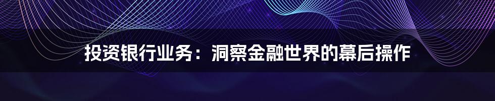 投资银行业务：洞察金融世界的幕后操作