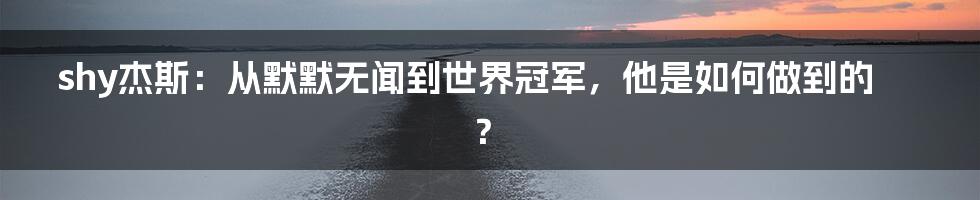 shy杰斯：从默默无闻到世界冠军，他是如何做到的？