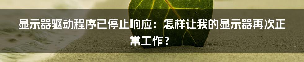 显示器驱动程序已停止响应：怎样让我的显示器再次正常工作？