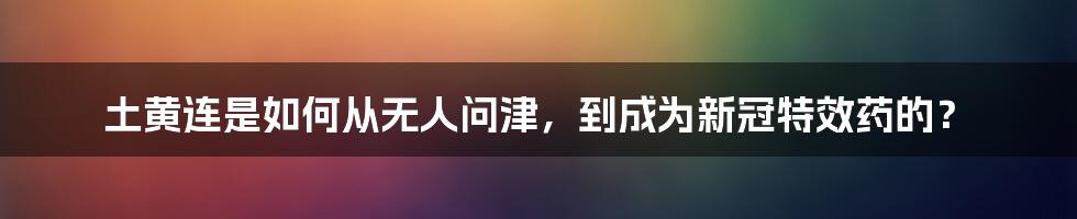 土黄连是如何从无人问津，到成为新冠特效药的？