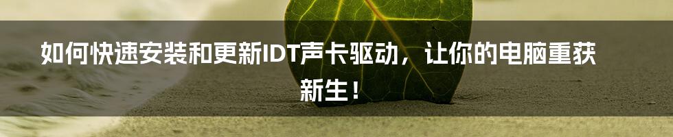 如何快速安装和更新IDT声卡驱动，让你的电脑重获新生！