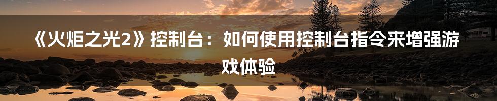 《火炬之光2》控制台：如何使用控制台指令来增强游戏体验