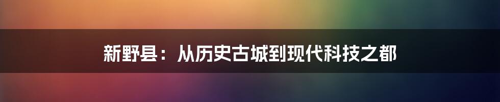 新野县：从历史古城到现代科技之都