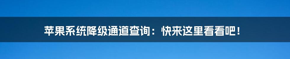 苹果系统降级通道查询：快来这里看看吧！