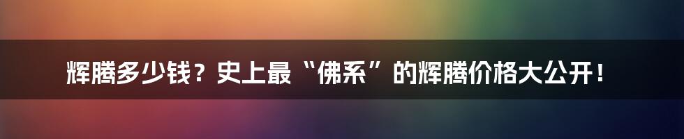 辉腾多少钱？史上最“佛系”的辉腾价格大公开！