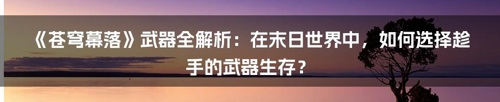 《苍穹幕落》武器全解析：在末日世界中，如何选择趁手的武器生存？