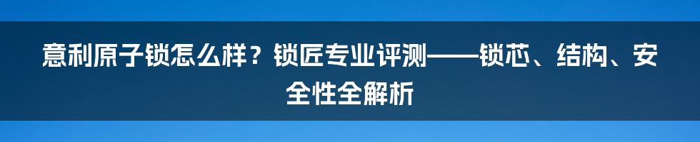 意利原子锁怎么样？锁匠专业评测——锁芯、结构、安全性全解析