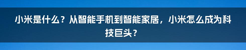 小米是什么？从智能手机到智能家居，小米怎么成为科技巨头？