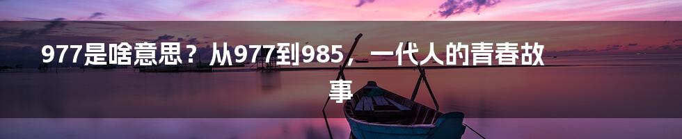 977是啥意思？从977到985，一代人的青春故事