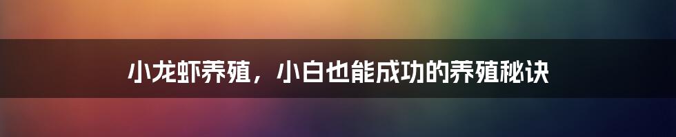 小龙虾养殖，小白也能成功的养殖秘诀