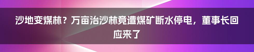 沙地变煤林？万亩治沙林竟遭煤矿断水停电，董事长回应来了