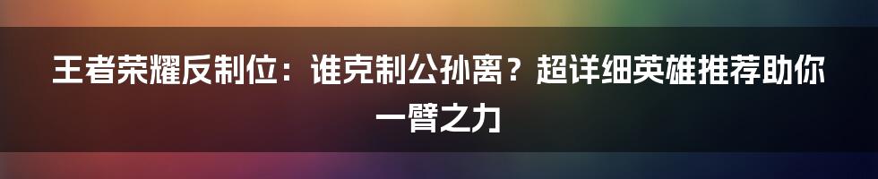 王者荣耀反制位：谁克制公孙离？超详细英雄推荐助你一臂之力