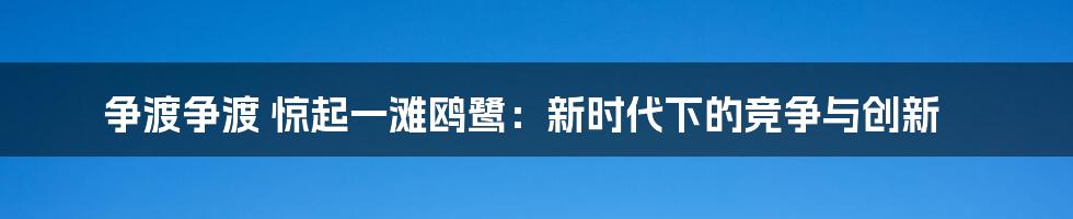 争渡争渡 惊起一滩鸥鹭：新时代下的竞争与创新